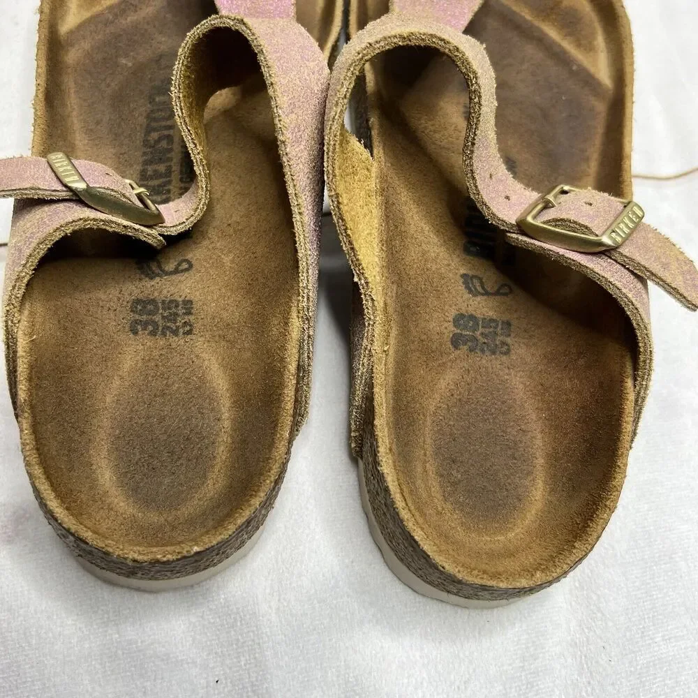 Birkenstock Gizeh Sandals Metallic Pink Color Slip On Thing Sandals Sz 7 - Picture 11 of 14